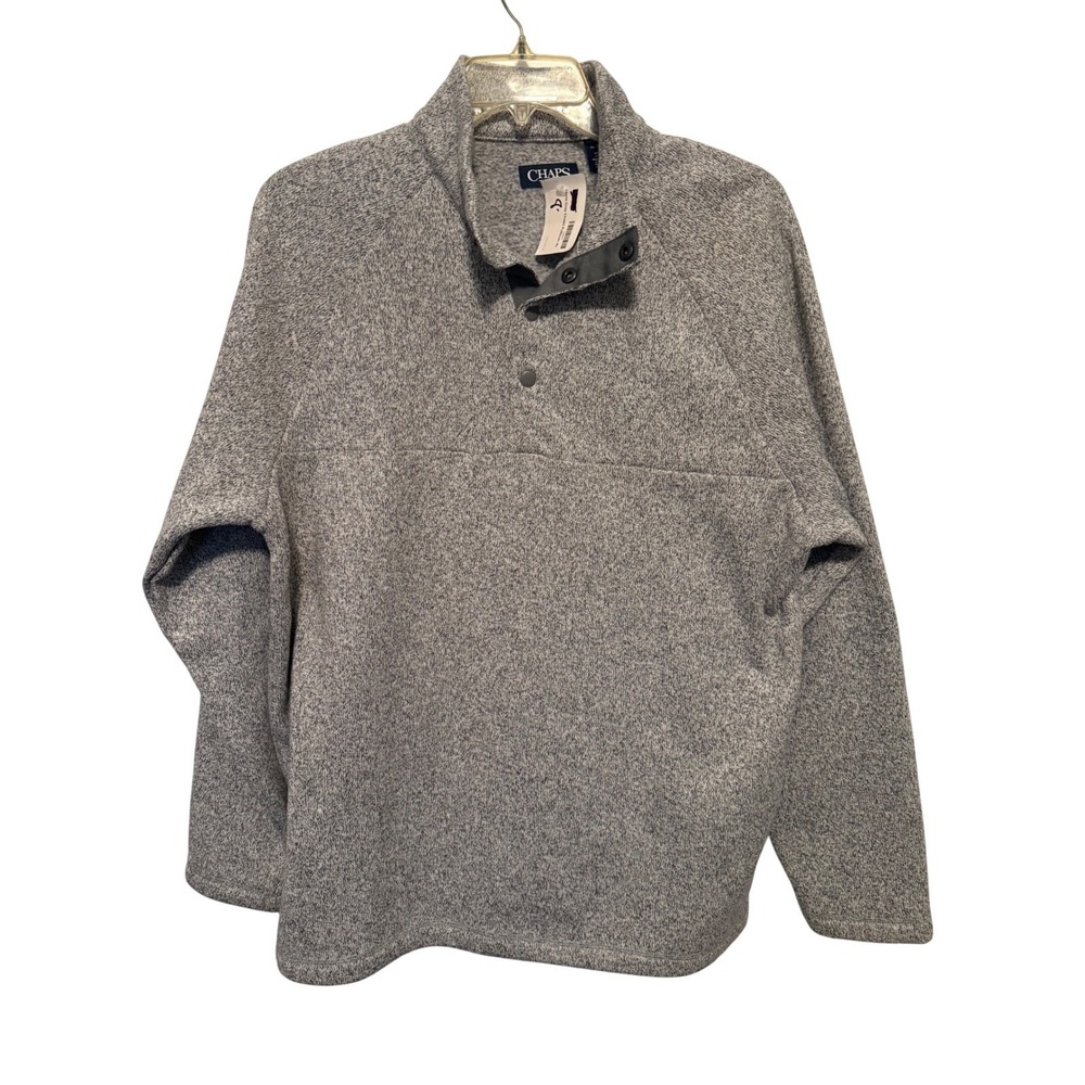 CHAPS Mens Gray Heathers Fleece Pullover Snap Neck Sweatshirt XL New Fleece LinE